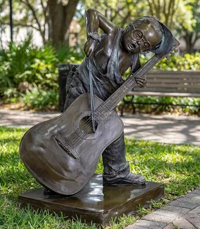 Vintage Bronze Statue - Young Boy Playing Guitar Like Cello - Lost Wax Museum Quality Sculpture
