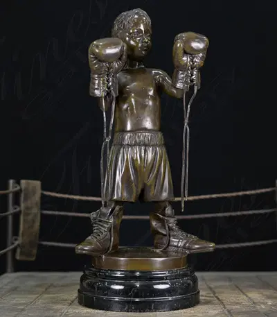 Vintage Bronze Statue - Aspiring Boxer Boy in Boxing Attire - 26 Inch Museum Quality Collectible