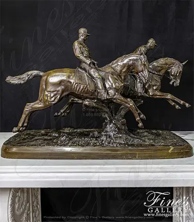 Remington Style Two Horse Riders Bronze Statue
