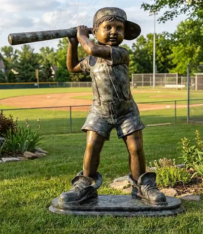 Young Baseball Player Bronze Statue