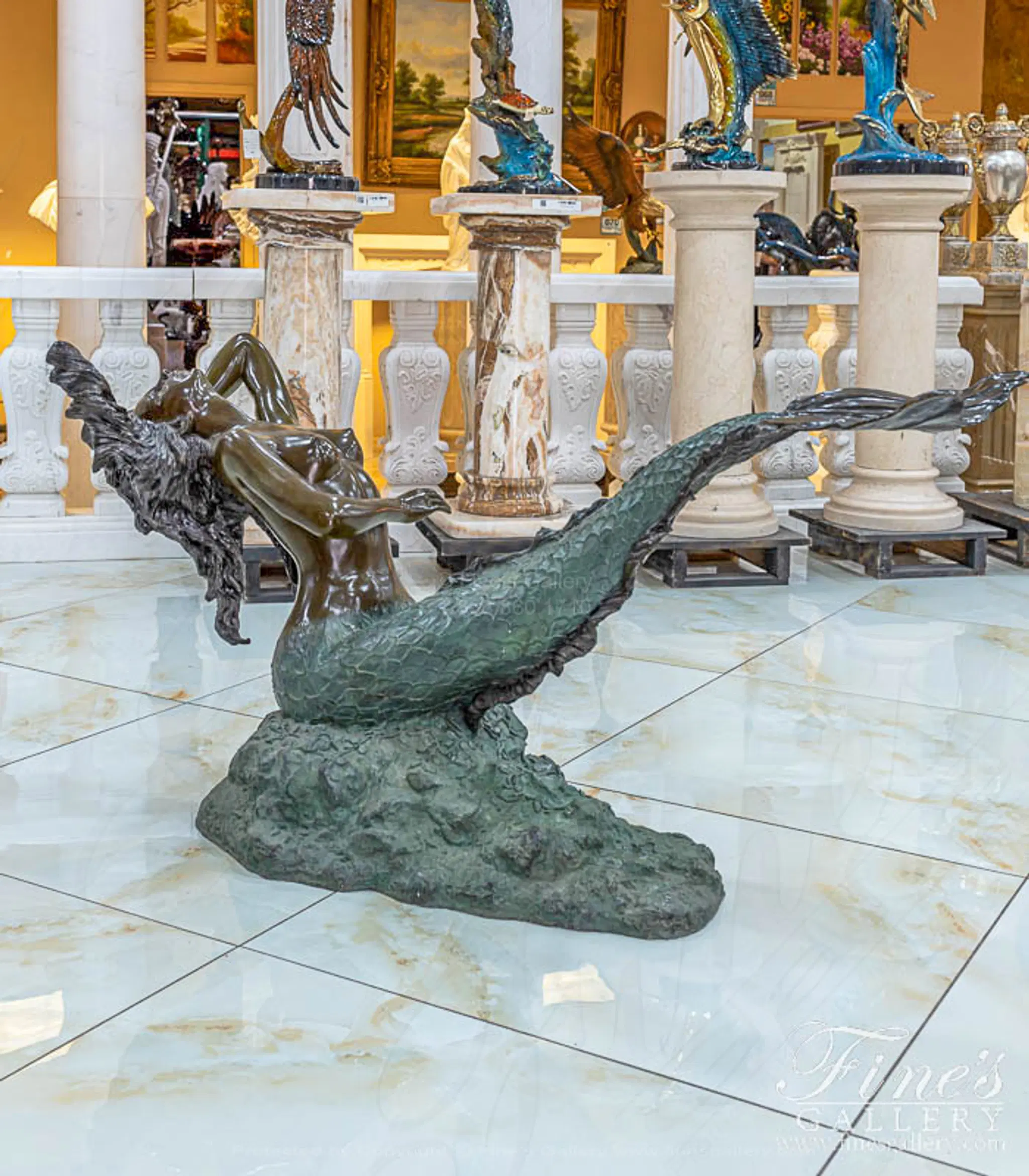 Vintage Bronze Mermaid - Museum Quality Patina Finish - Handcrafted Luxury Home Decor — Model BT-116 — Hand-Crafted by Fine's Gallery