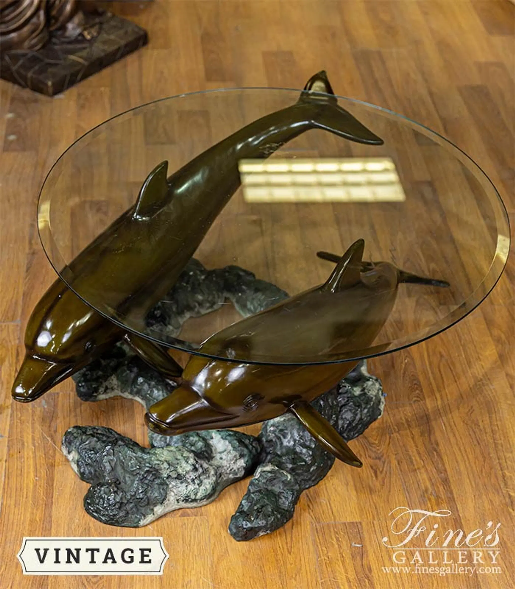 A Vintage Bronze Dolphins Coffee Table