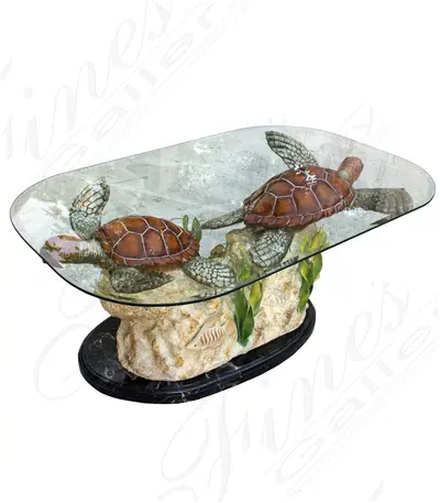 Bronze Sea Turtle Table Base - Handcrafted Luxury Sculpture for Glass Top Tables