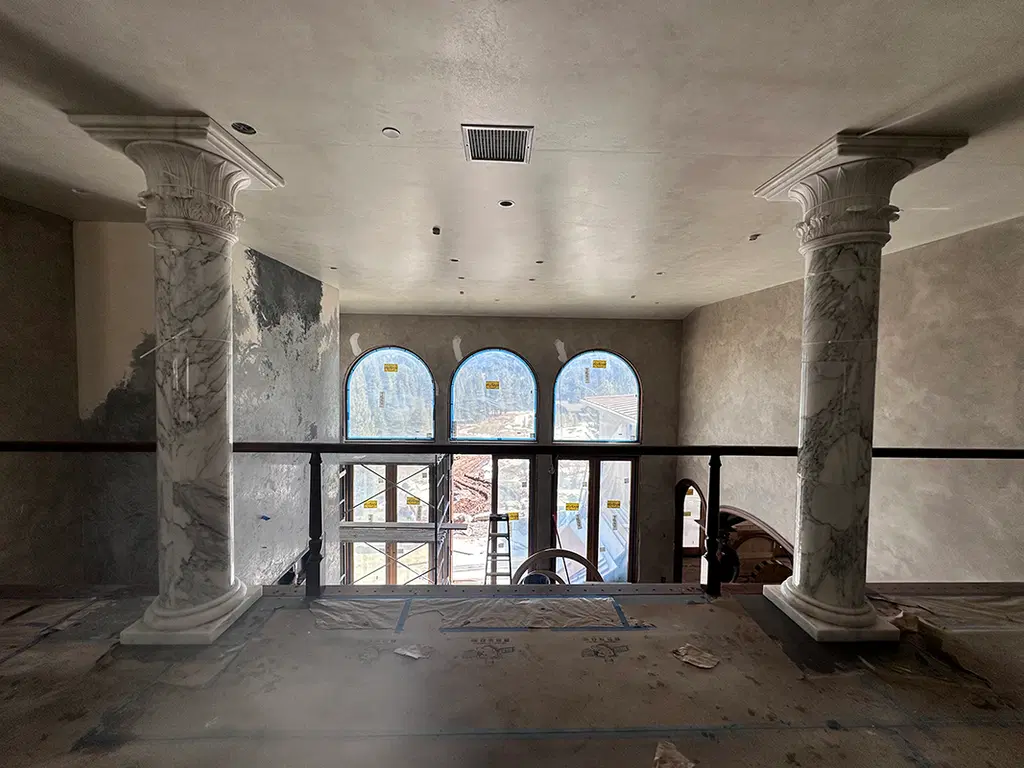 Italian Arabascato Marble Columns and Mantel