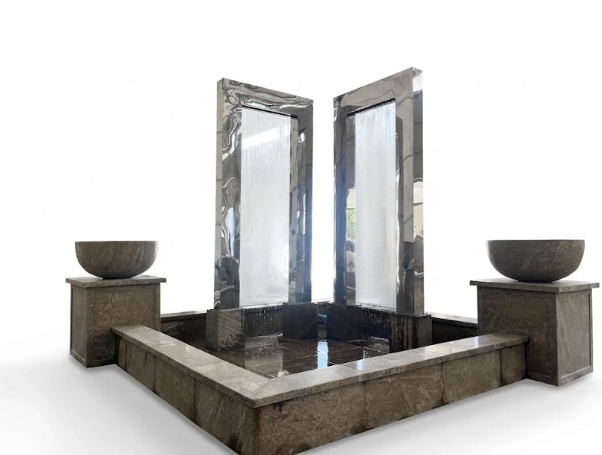 Commercial Stainless and Granite Fountain in Contemporary Style — Model MF-2463 — Hand-Crafted by Fine's Gallery