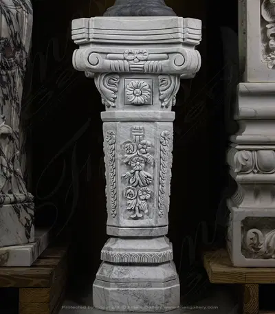 Floral Marble Pedestal Pair in Metrix White Marble
