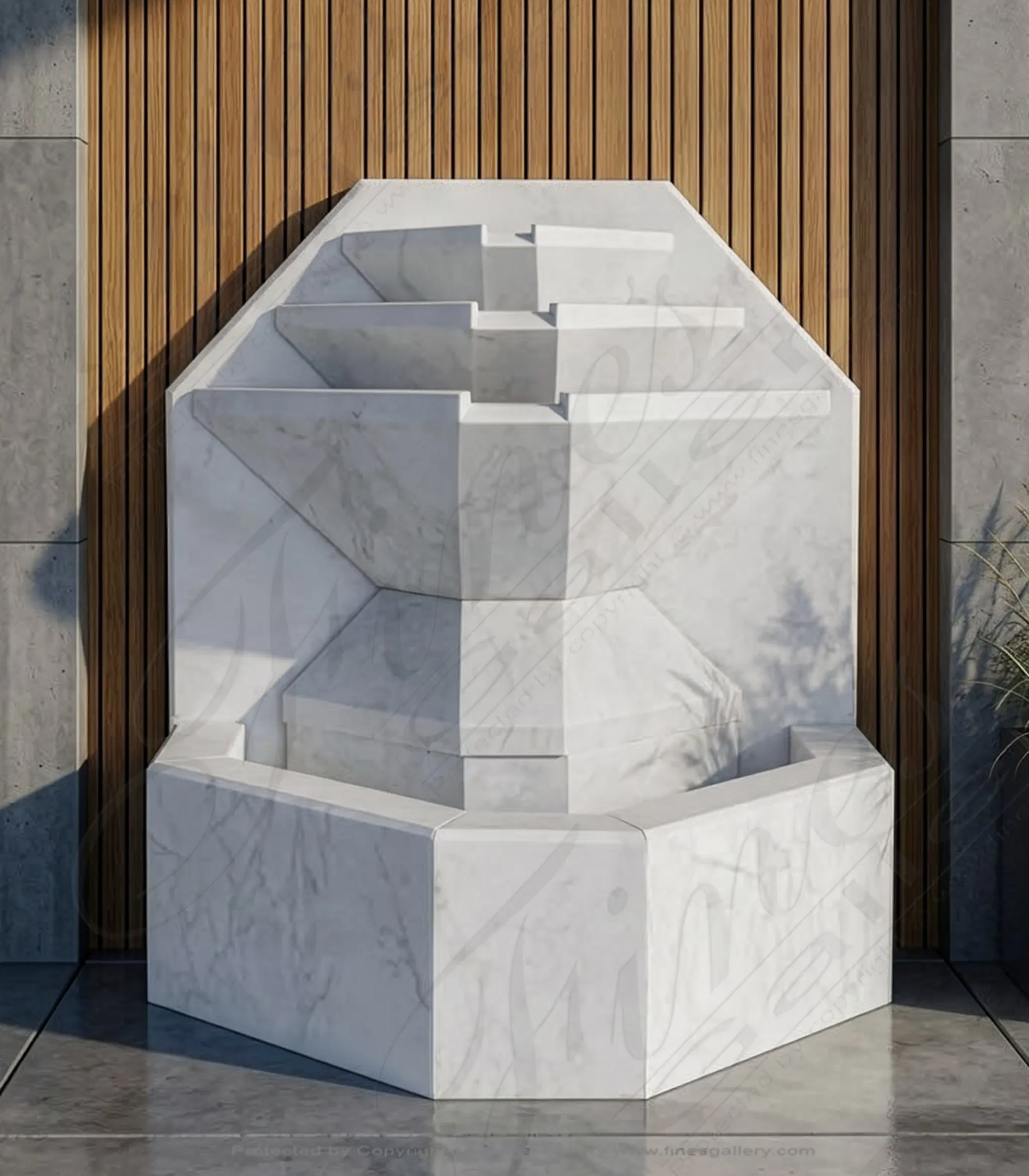 A Modern Wall Fountain In White Marble