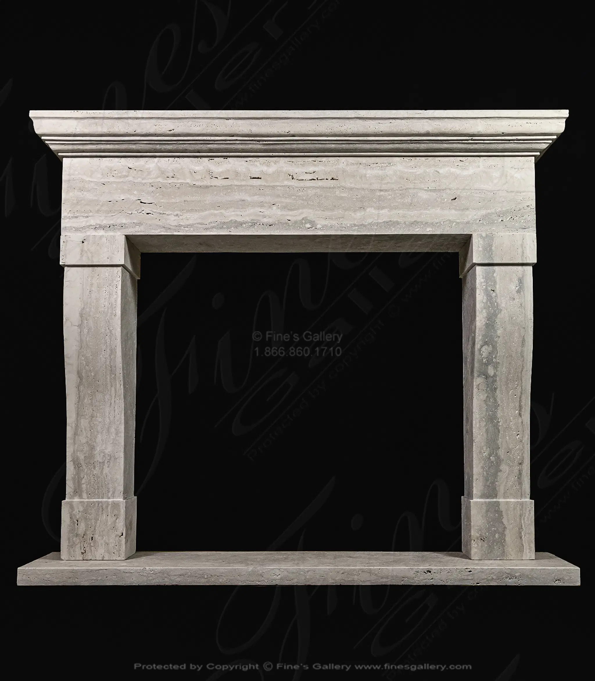 Classic Contemporary Style Mantel in Italian Roman Travertine — Model MFP-2585 — Hand-Crafted by Fine's Gallery