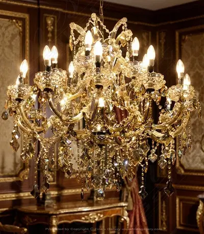 Crystal Chandelier with Beaded Roping and Rosettes - Elegant Lighting Fixture