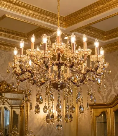 Crystal Chandelier with Beads and Rosettes - Elegant Lighting Fixture for Home Decor