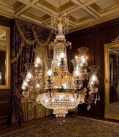 Crystal Chandelier - Multi-Tiered Gold Plated with Round & Teardrop Crystals - Elegant Candle Lighting