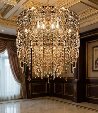 Crystal Chandelier - Elegant Home Lighting with Plated Hardware and Accented Patterns