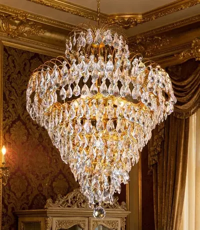 Crystal Chandelier - Elegant Home Lighting with Plated Hardware and Accented Patterns