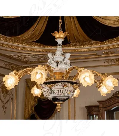 Garden Cherubs Chandelier - Elegant Floral Design with Cherub Artwork - Luxury Home Lighting Fixture
