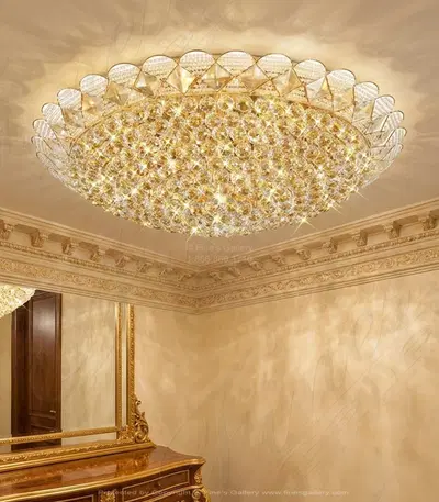 Crystal Chandelier with Gold Plating - Shallow Design for Low Ceilings - 2 Sizes Available