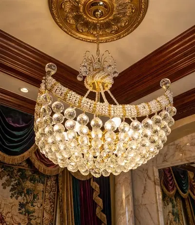 Crystal Chandelier - Elegant Home Lighting with Plated Hardware and Accented Patterns