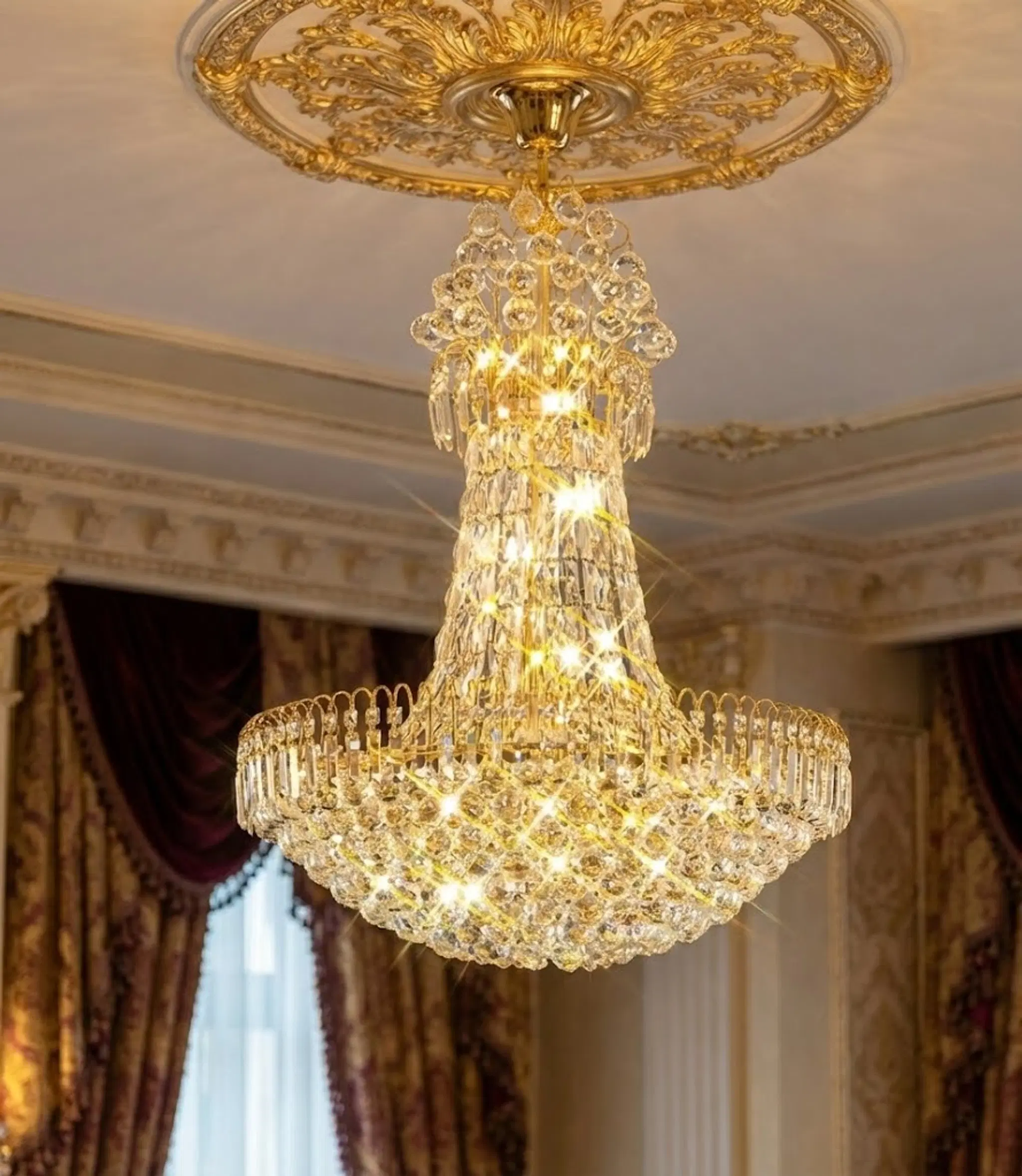 Crystal Chandelier - Elegant Home Lighting Fixture with Plated Hardware and Accented Patterns