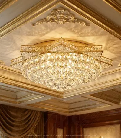Star Shaped Crystal Chandelier - Gold Plated Elegant Design with Large Crystal Balls - Perfect for Low Ceiling Rooms