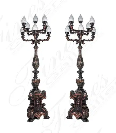 Oversized Outdoor Candelabra Bronze Lamp Post Pair