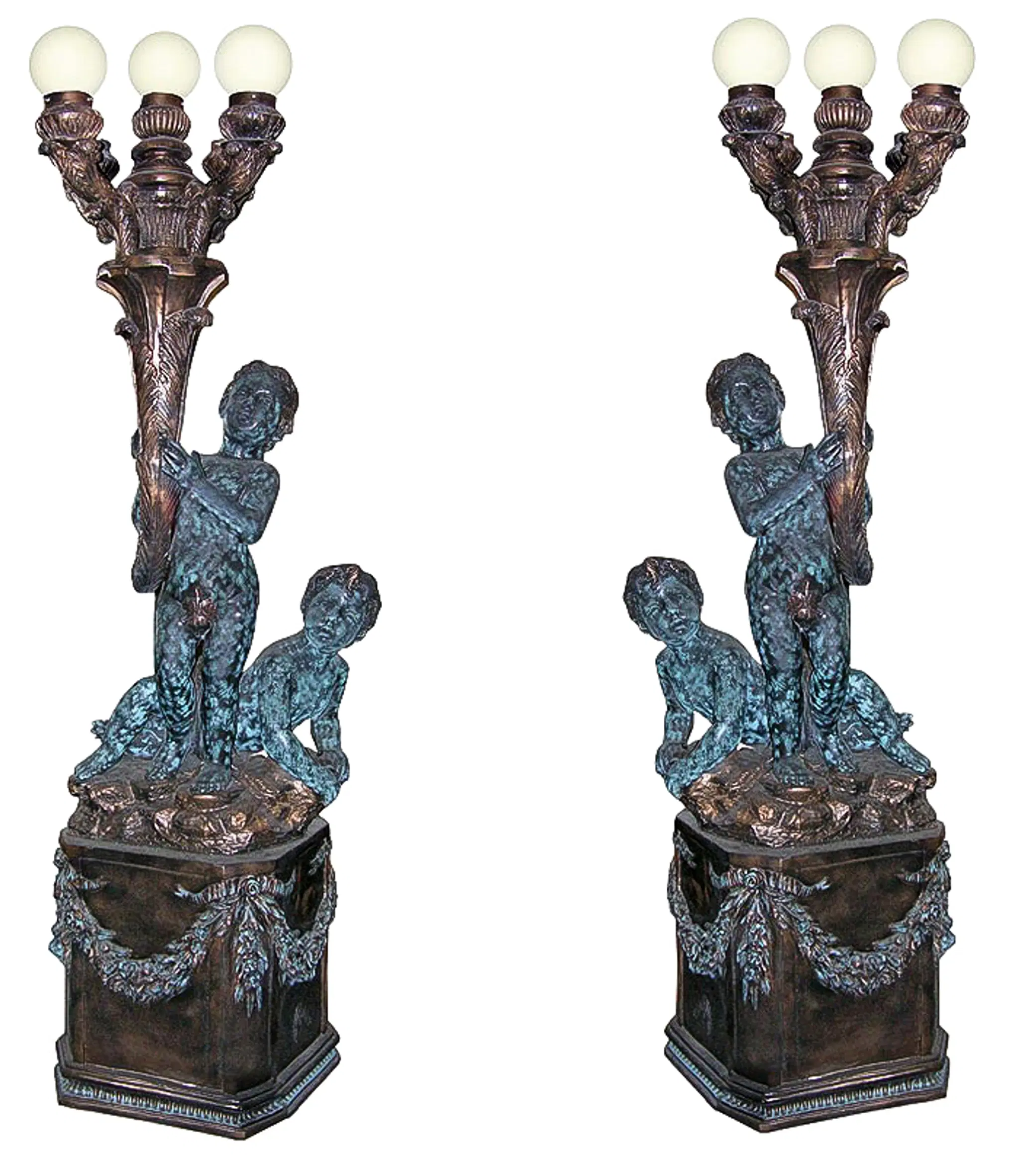 Two Children Bronze Lamp Post — Model LMP-013 — Hand-Crafted by Fine's Gallery