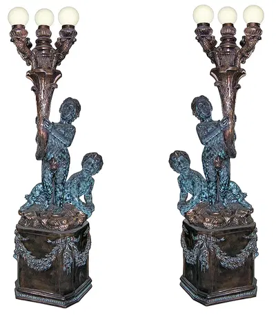 Two Children Bronze Lamp Post