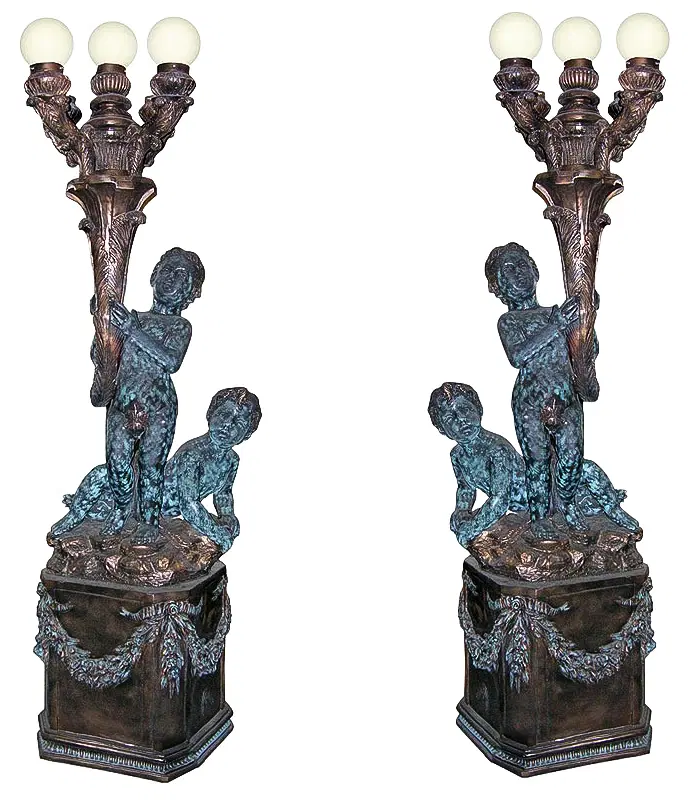 Lighting Lamposts - Two Children Bronze Lamp Post - LMP-013