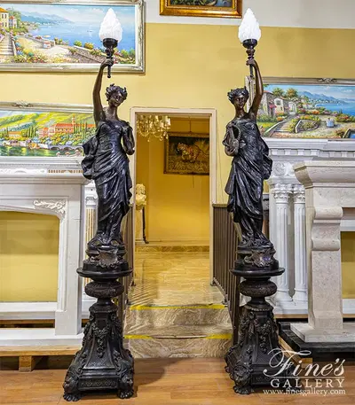 Figural Ladies Bronze Floor Lamp Pair