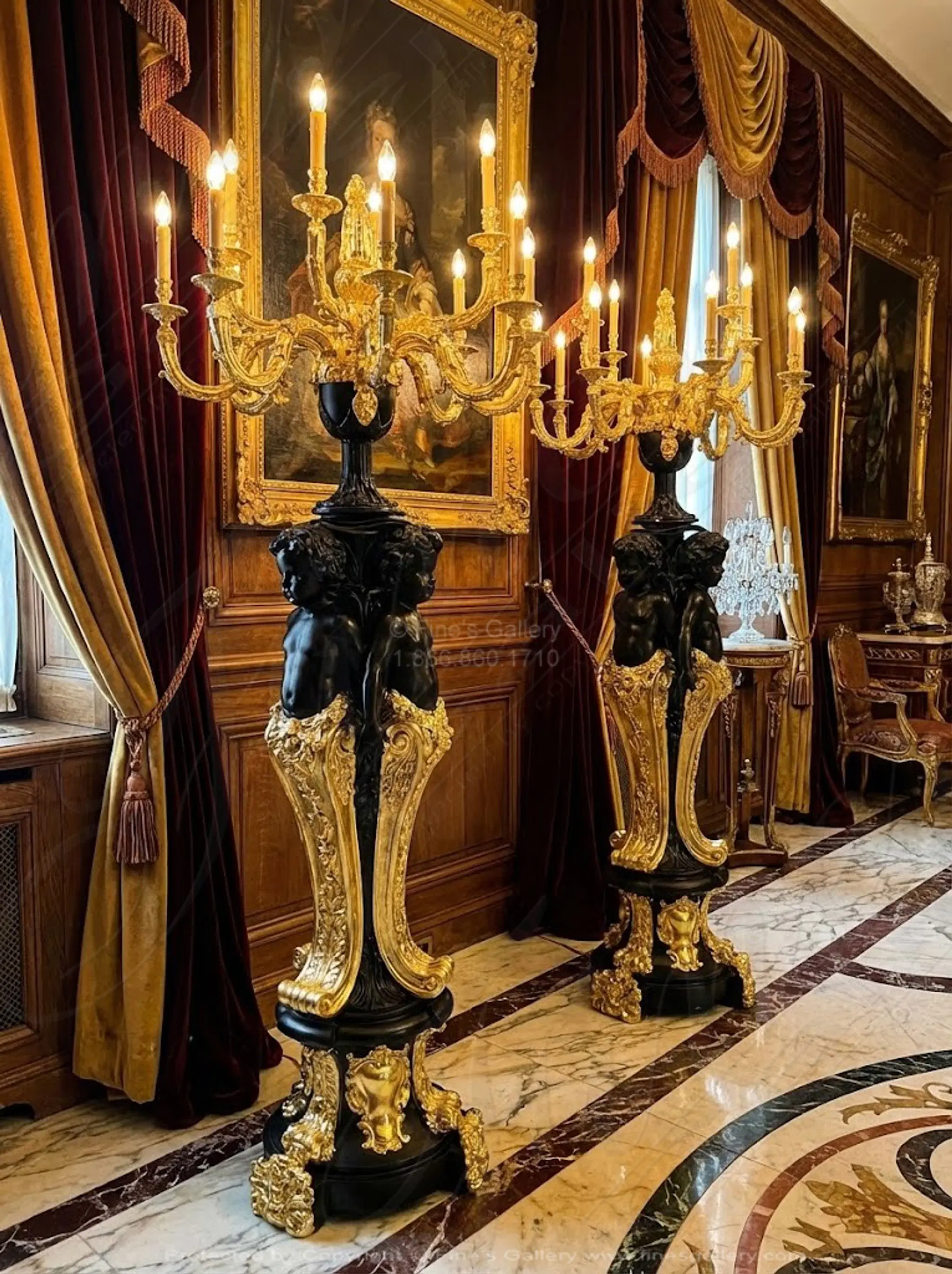 Stunning Pair of Gold Gild Cherub Chandelier Stands