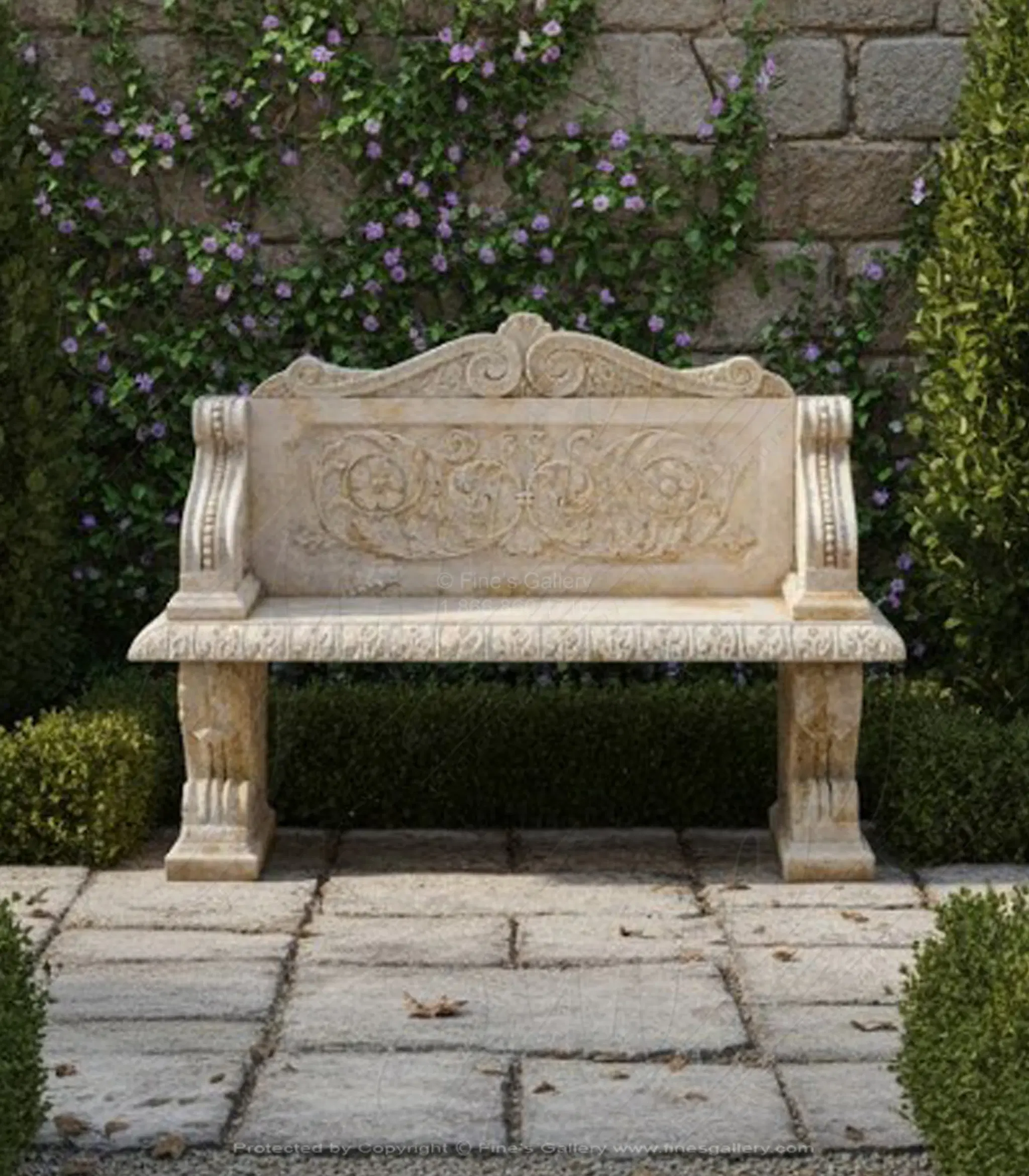Hand Carved Natural Stone Bench in Light Travertine