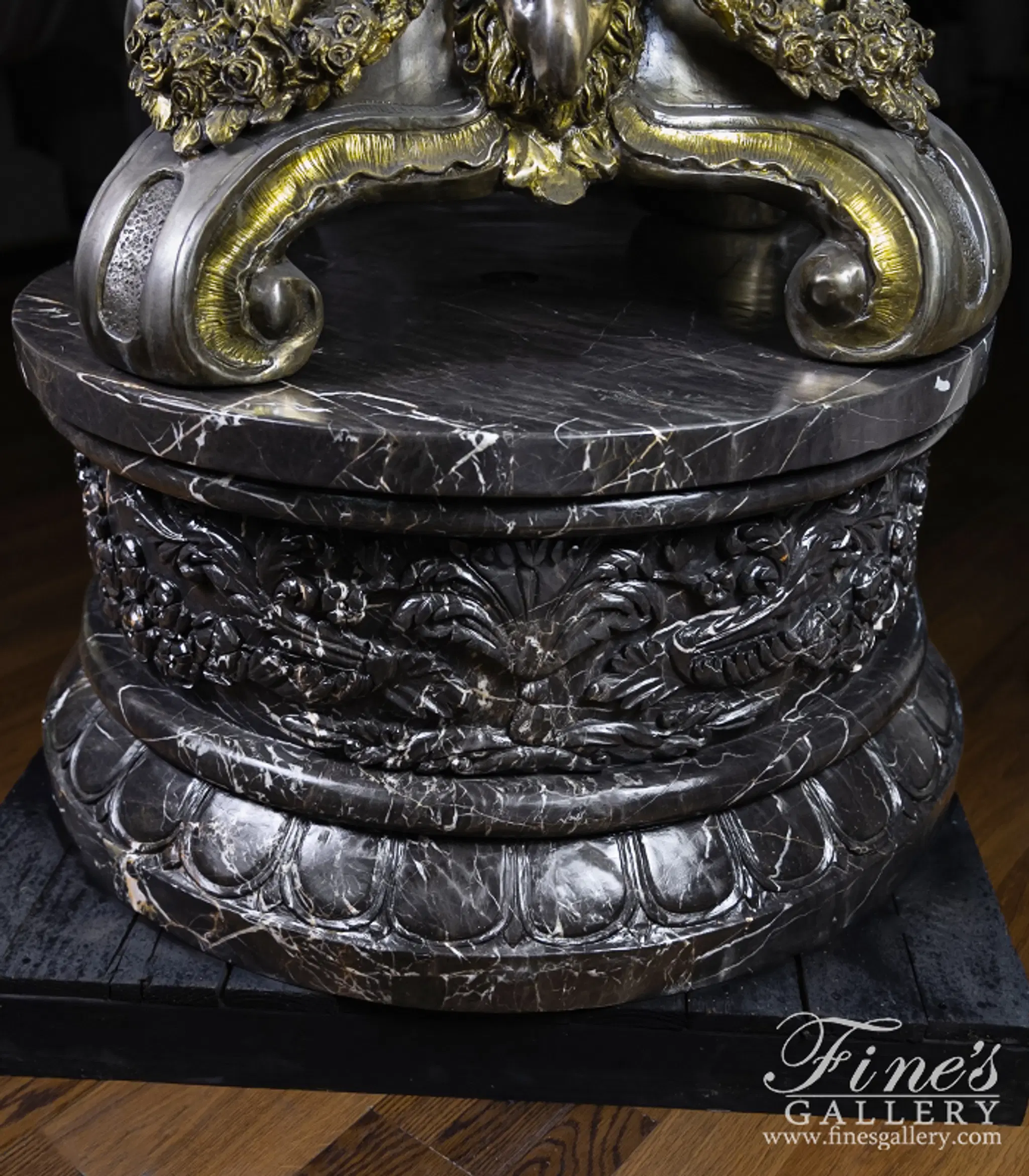 Circular Black Marble Base — Model MBS-042 — Hand-Crafted by Fine's Gallery
