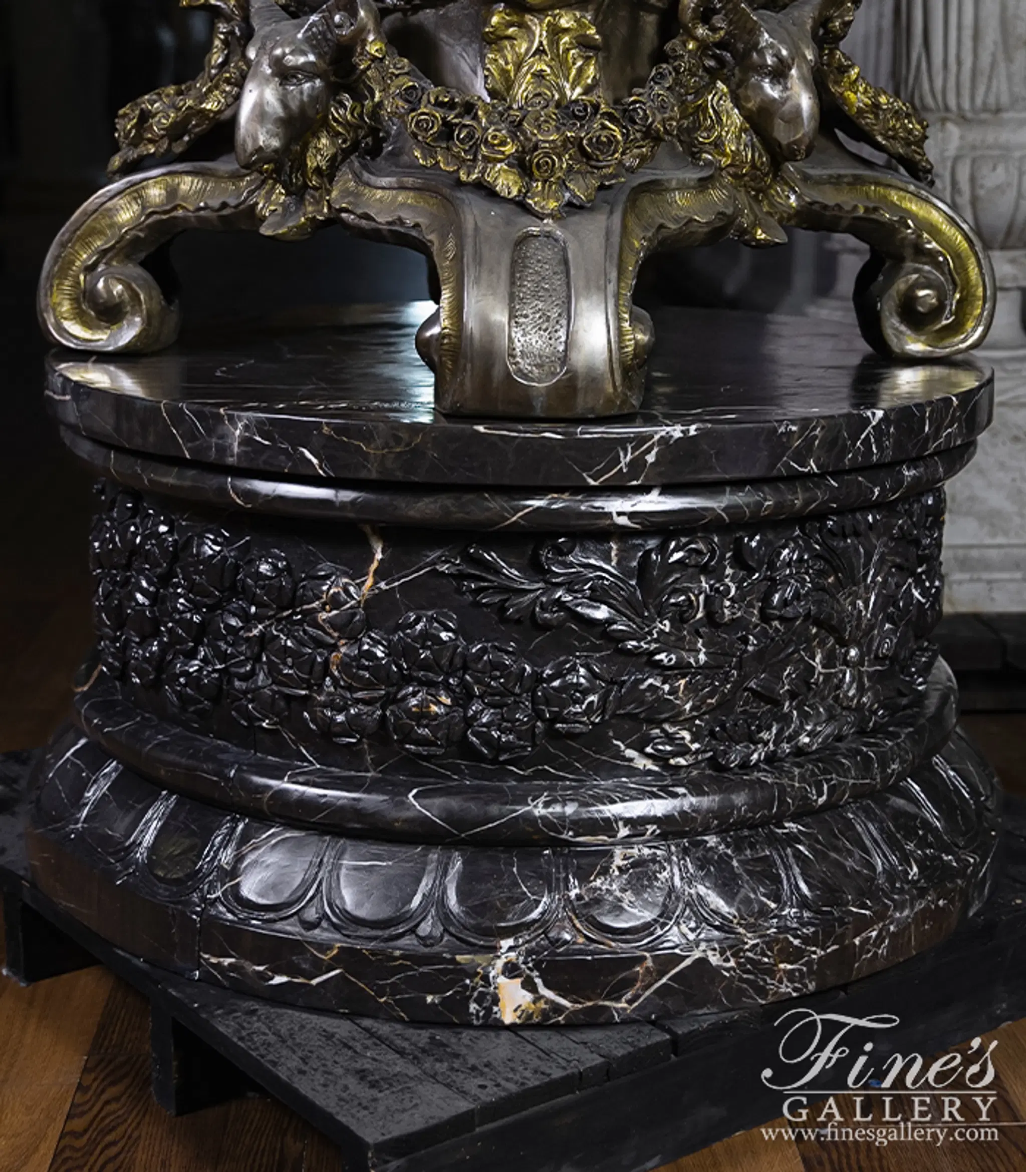 Circular Black Marble Base — Model MBS-042 — Hand-Crafted by Fine's Gallery