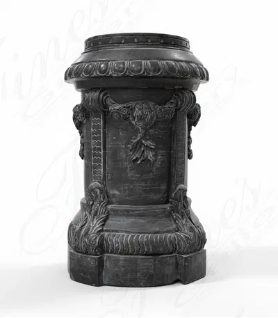 Ornate Dark Gray Marble Base - Elegant Home Decor Pedestal for Sculptures and Displays
