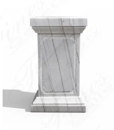 White and Gray Marble Square Base - Classic Statue Pedestal with Natural Veining