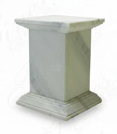 27" Classic White Marble Pedestal Base - Rectangular Gray Veined Design for Fountains and Statues