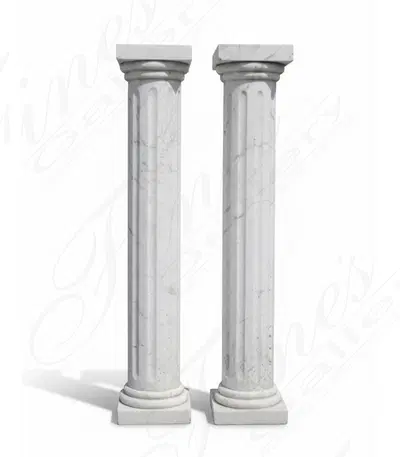 49" White Marble Column Base Pair - Fluted Design with Square Top & Bottom