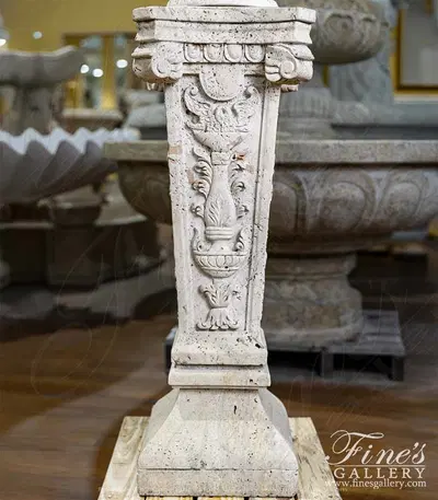 Ornate Hand Carved Pedestals in Light Travertine