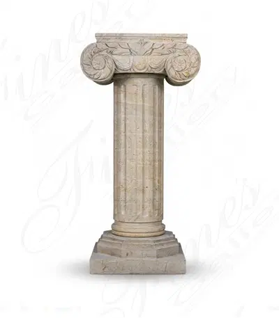 Vintage 39 Inch Fluted Ionic Marble Pedestal in a rare beige Marble.  Circa 1993