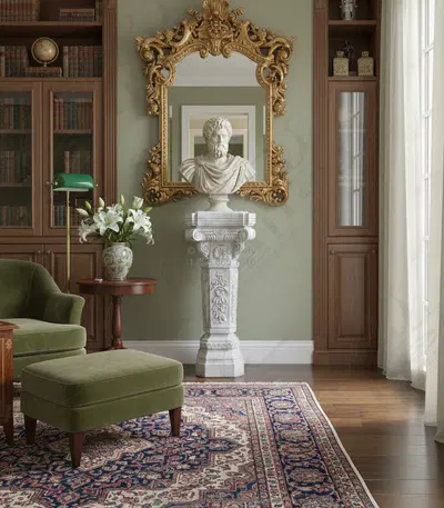 Floral Marble Pedestal Pair in Metrix White Marble