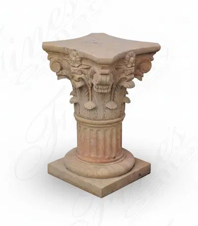Ornate Corinthian Marble Pedestal - Vintage Pink and Gold Column Base with Fluted Design - Elegant Home Decor