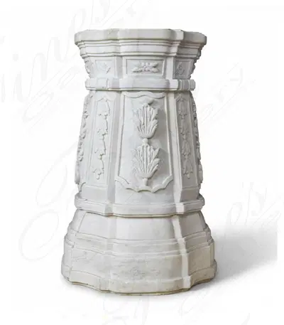 Floral Carved Marble Base - Elegant Decorative Pedestal for Fountains and Sculptures - Fine Marble Craftsmanship