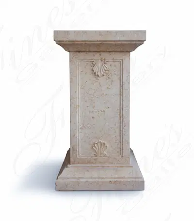 27" Cream Marble Pedestal - Rectangular Tan Carved Column Base for Home Decor