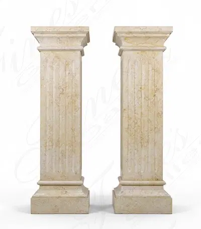 55-Inch Fluted Pedestal Pair - Polished Egyptian Cream Marble - Luxury Home Decor Columns