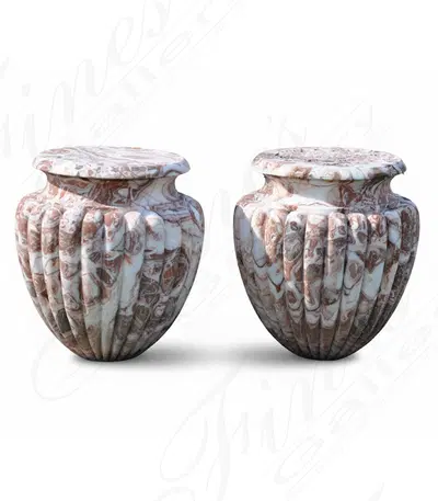 Red Marble Base Pair - Unique Red and White Decorative Marble Bases