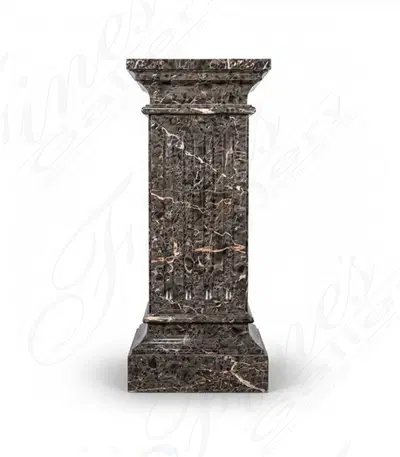 Polished Marquina Marble Pedestal with Fluted Column Detail - Elegant Art Display Stand
