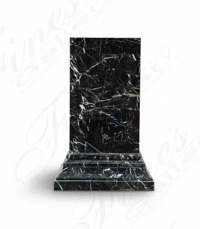 Polished Nero Marquina Marble Pedestal Base - Elegant Home Decor Accent