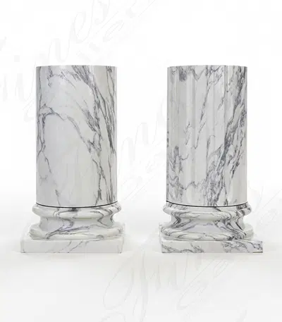 Arabascato Marble Column Base - Elegant Fluted or Smooth Design - Luxury Home Decor