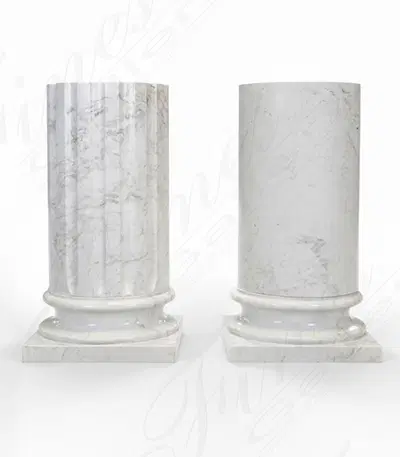 Statuary White Marble Pedestal - Half Column Design with Smooth or Fluted Options - Elegant Home Decor Base