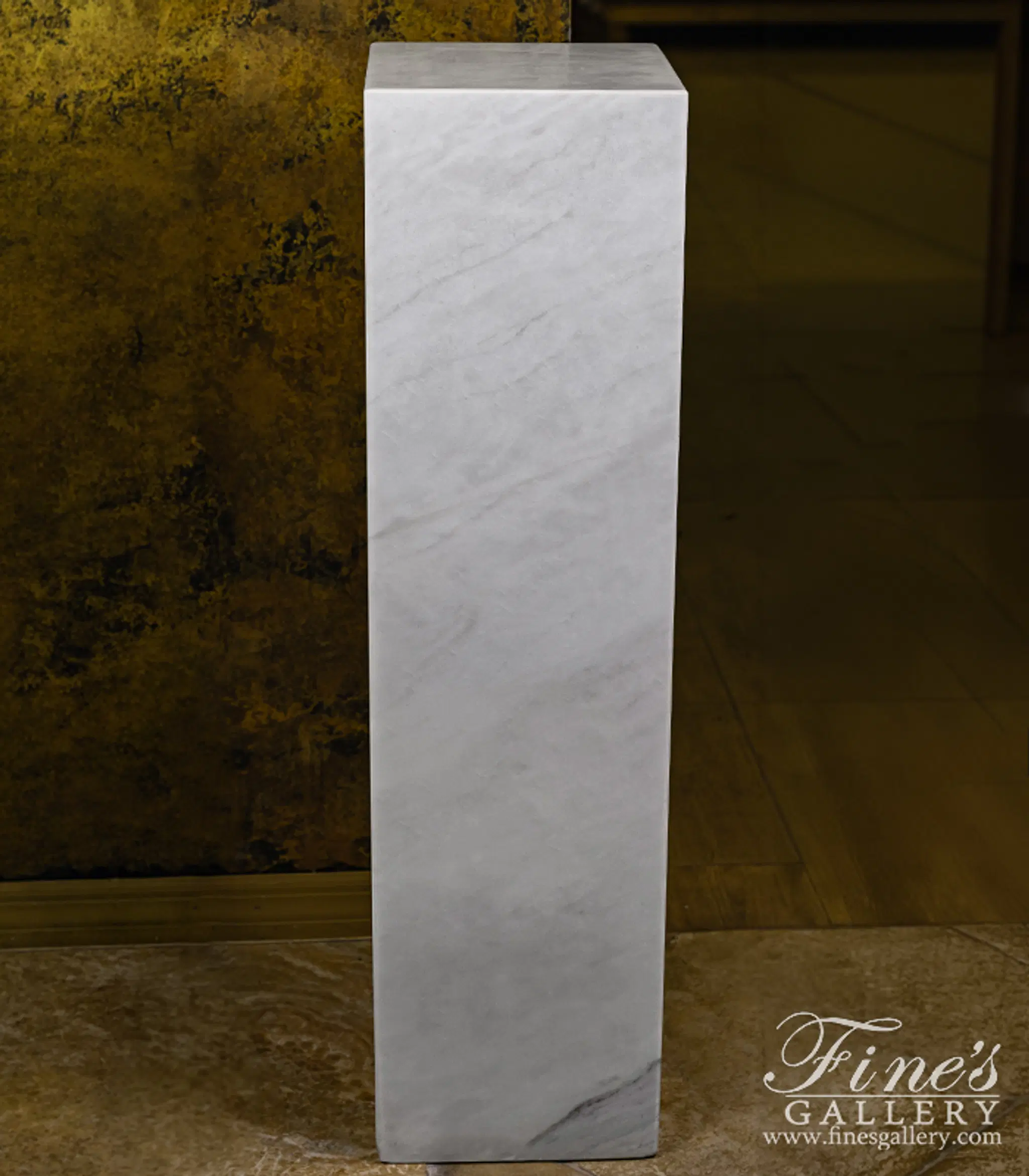 Contemporary White Marble Pedestal - Elegant Carved Display Base for Home Decor — Model MBS-265 — Hand-Crafted by Fine's Gallery