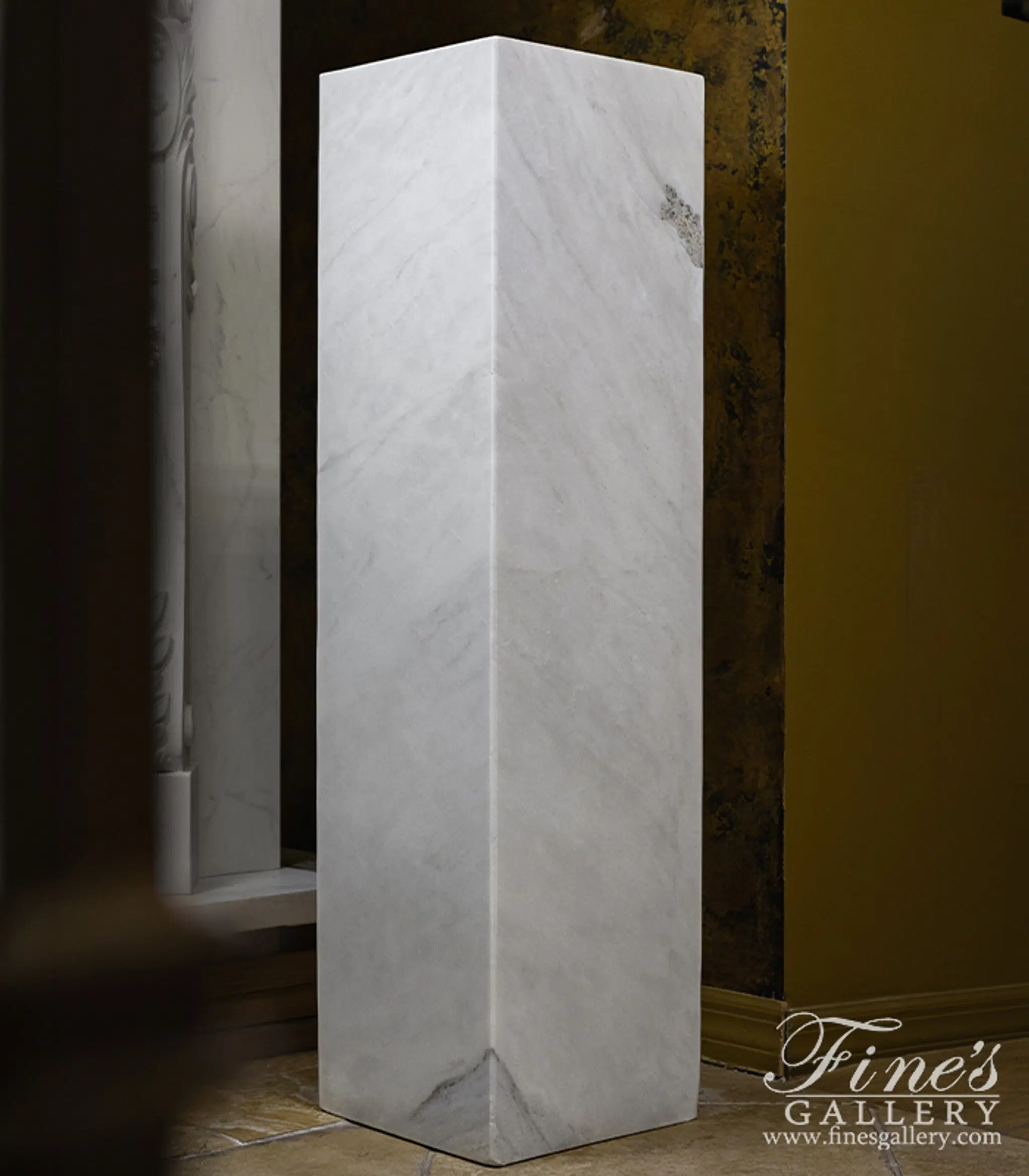 Contemporary White Marble Pedestal - Elegant Carved Display Base for Home Decor — Model MBS-265 — detail view 5