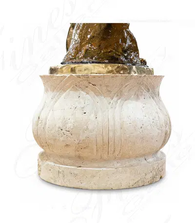 Lotus Shaped Light Travertine Fountain Base - Hollow Construction with Removable Access Door - Natural Stone Fountain Support